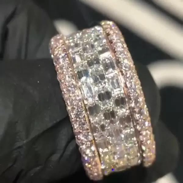 9.75ct Micro-pave Setting Emerald Cut Eternity Band in Rose Gold