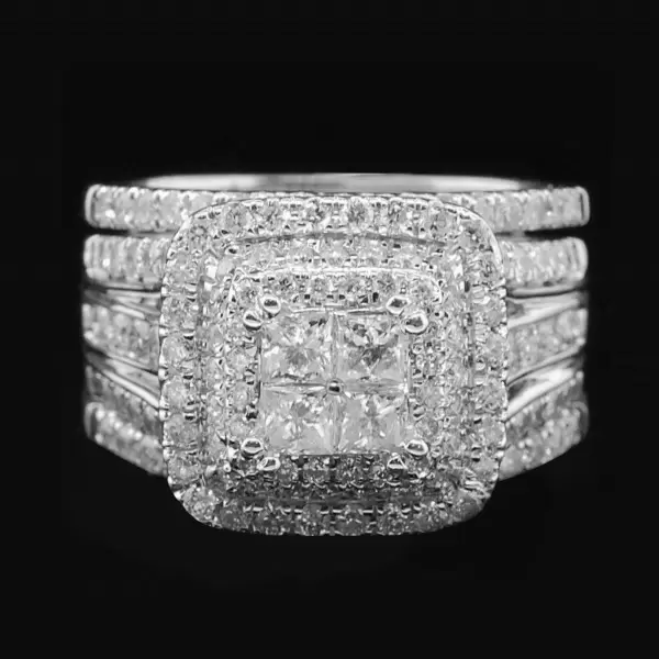 Princess Cut White Sapphire 3pcs Bridal Set in Sterling Silver