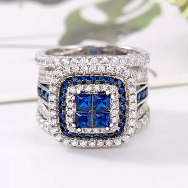 6.8ctw Princess Cut Blue Sapphire Interchangeable Bridal Sets