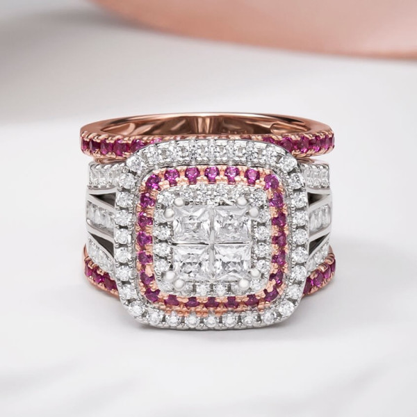 6.8ct Princess Cut White Sapphire Interchangeable Bridal Sets In Rose Gold