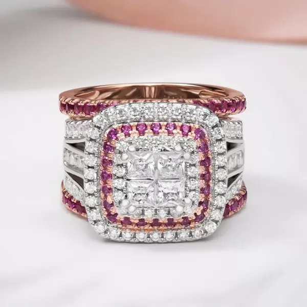 6.8ct Princess Cut White Sapphire Interchangeable Bridal Sets In Rose Gold
