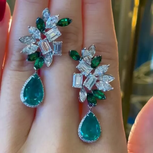 14ctw Pear Cut Emerald Statement Earrings