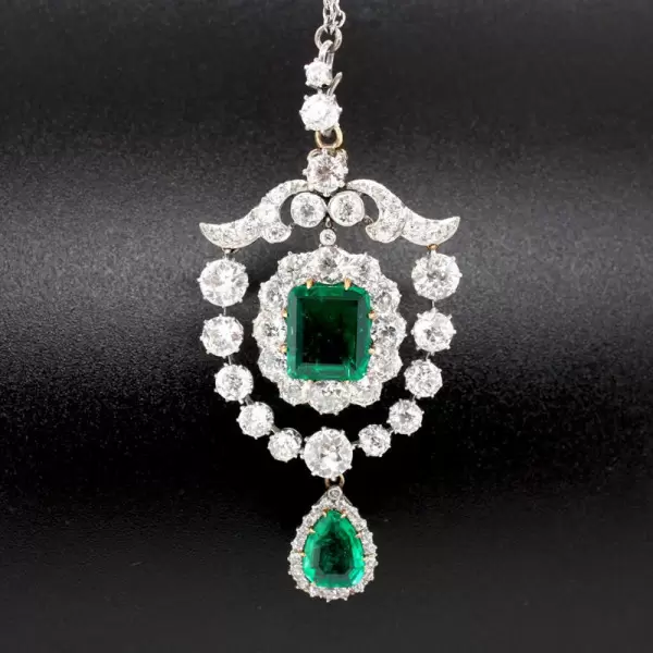 16ctw Emerald and White Sapphire Vintage Necklace