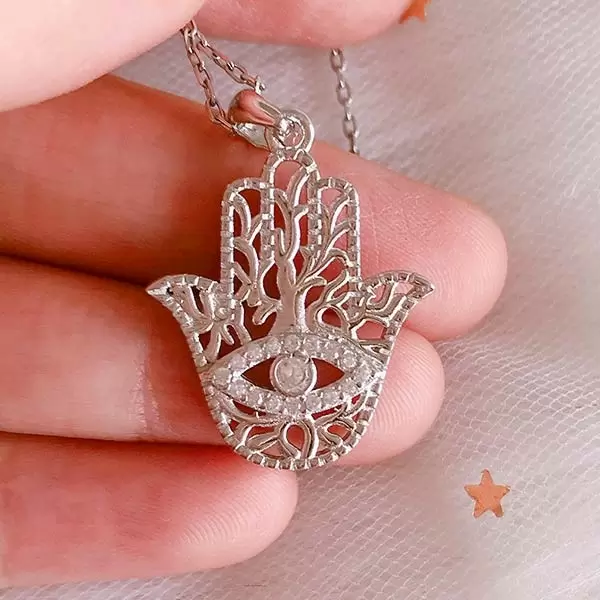 Handmade Palm Eye Pendant Sterling Silver Necklace