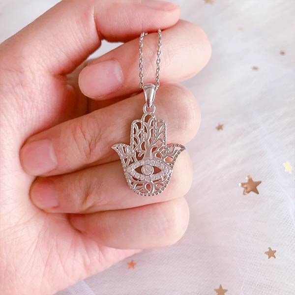 Handmade Palm Eye Pendant Sterling Silver Necklace