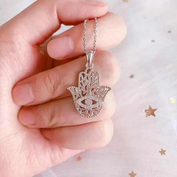 Handmade Palm Eye Pendant Sterling Silver Necklace