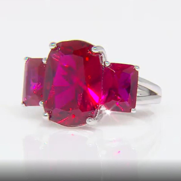 6ct Cushion Cut Ruby Three Stone Engagement Ring