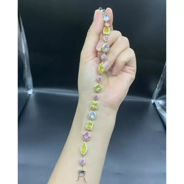 Multi Shape Yellow&Pink Sapphire Halo Bracelet