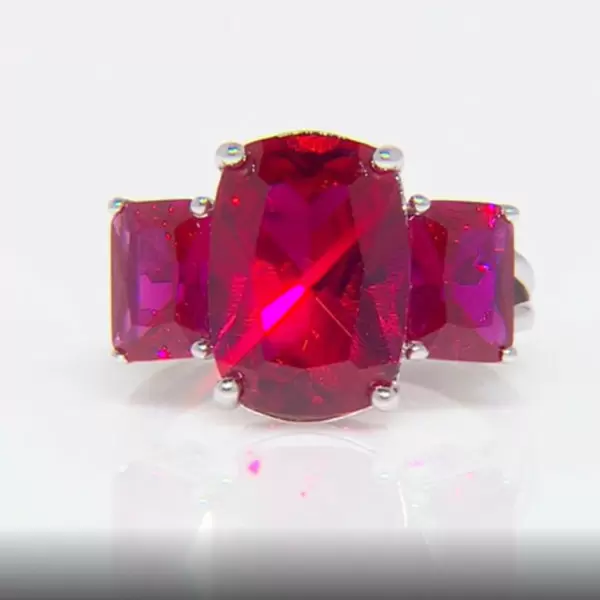 6ct Cushion Cut Ruby Three Stone Engagement Ring