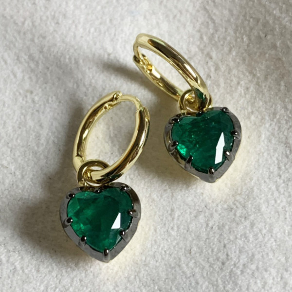 4ctw Two Tone Heart Cut Emerald Dainty Earrings