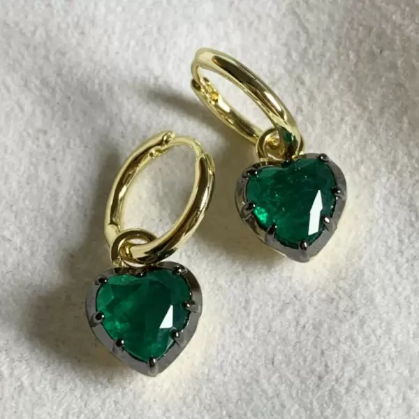 4ctw Two Tone Heart Cut Emerald Dainty Earrings