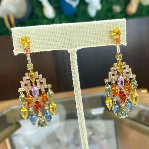 22ctw Multicolor Sapphire Statement Chandelier Earrings