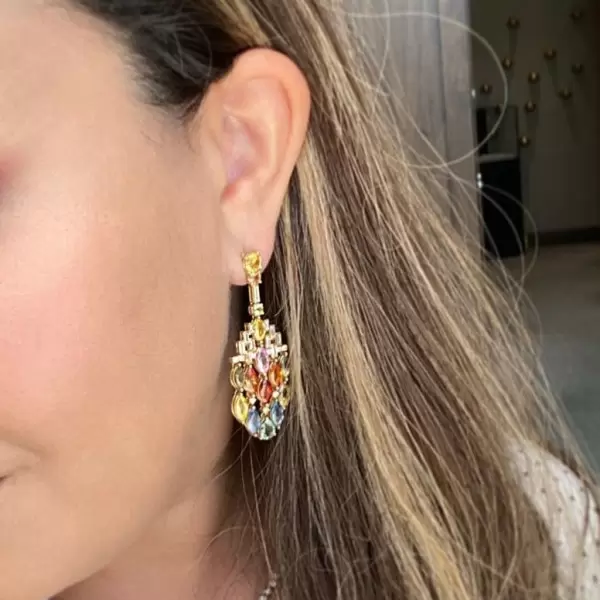 22ctw Multicolor Sapphire Statement Chandelier Earrings