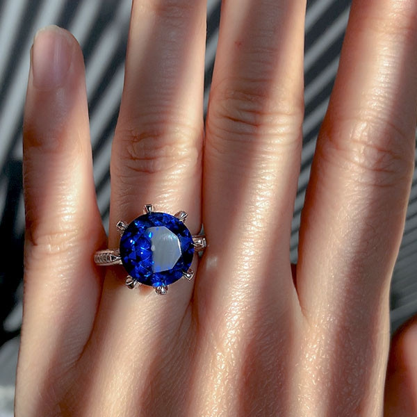 Handmade Round Cut Sapphire Sterling Silver Ring