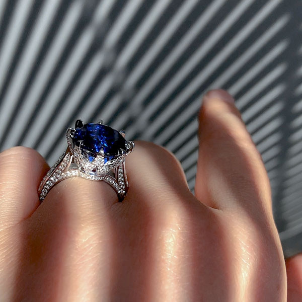 Handmade Round Cut Sapphire Sterling Silver Ring