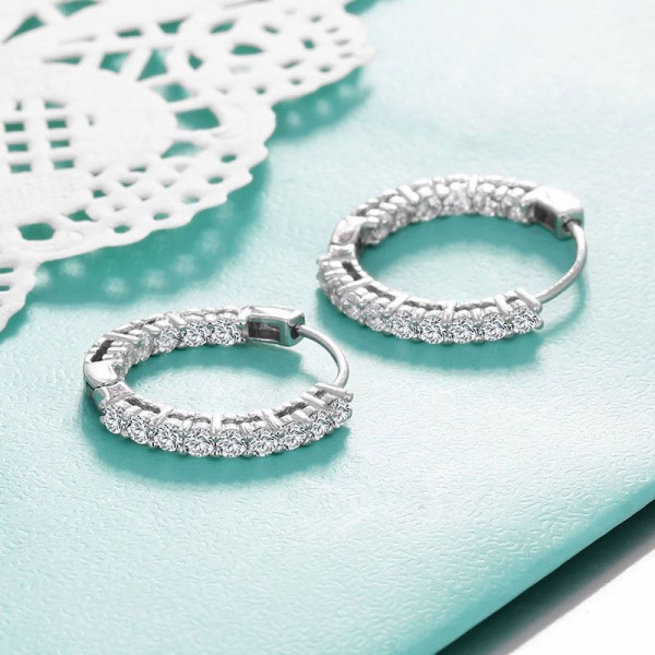 Round Cut White Sapphire Hoop Earrings
