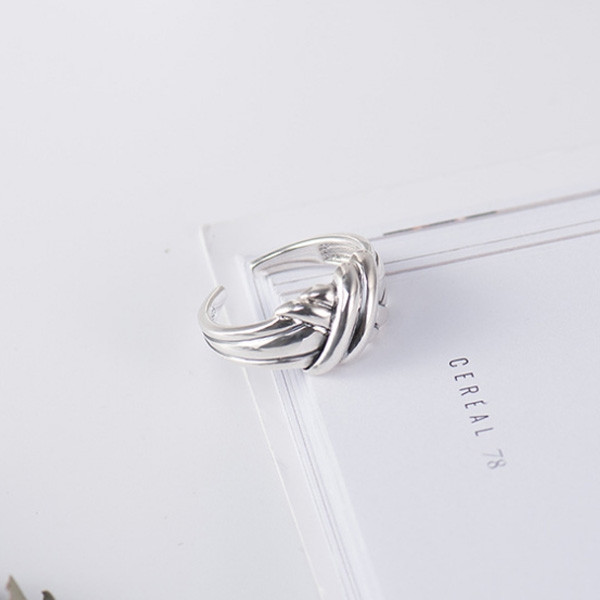 925 Sterling Silver Handmade Interlaced Open Adjustable Ring