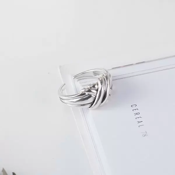 925 Sterling Silver Handmade Interlaced Open Adjustable Ring