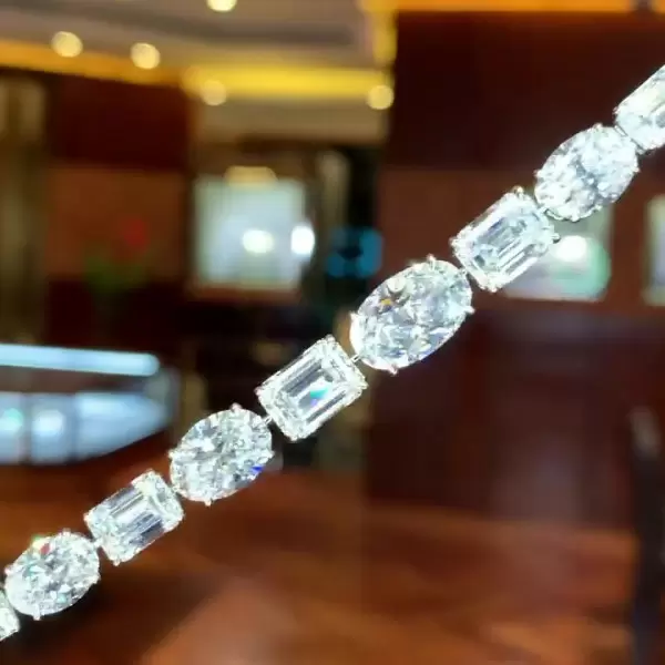 Oval and Emerald Cut White Sapphire Wrist Chain Bracelet