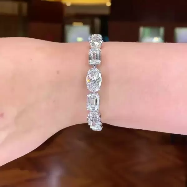 Oval and Emerald Cut White Sapphire Wrist Chain Bracelet