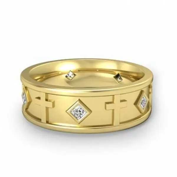 Cross Design Princess Cut Eternity  Men's Wedding Band