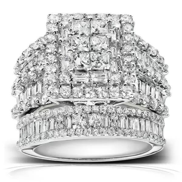 6.35ct Square Cluster Composite Diamond Bridal Set 