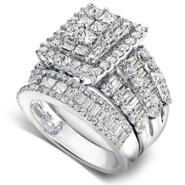 6.35ct Square Cluster Composite Diamond Bridal Set 