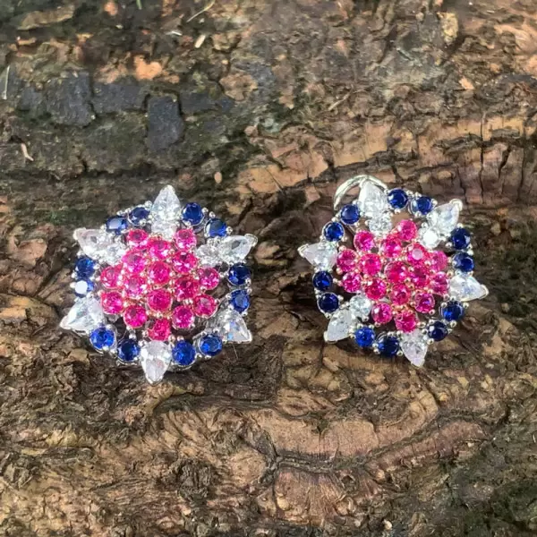8ctw Ruby and Sapphire Cluster Stud Earrings
