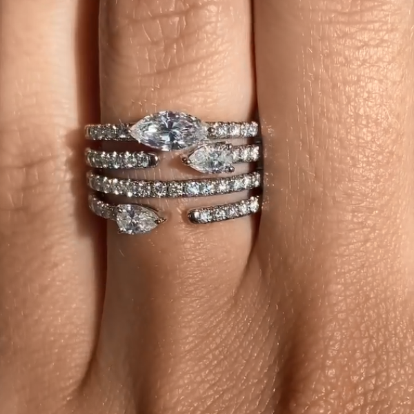 Stackable Look Marquise Cut White Sapphire Wedding Band