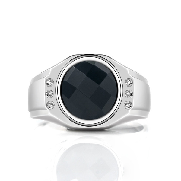 Handmade Black Round Cut  Lab-created Gemstone Sterling Silver Men's Ring