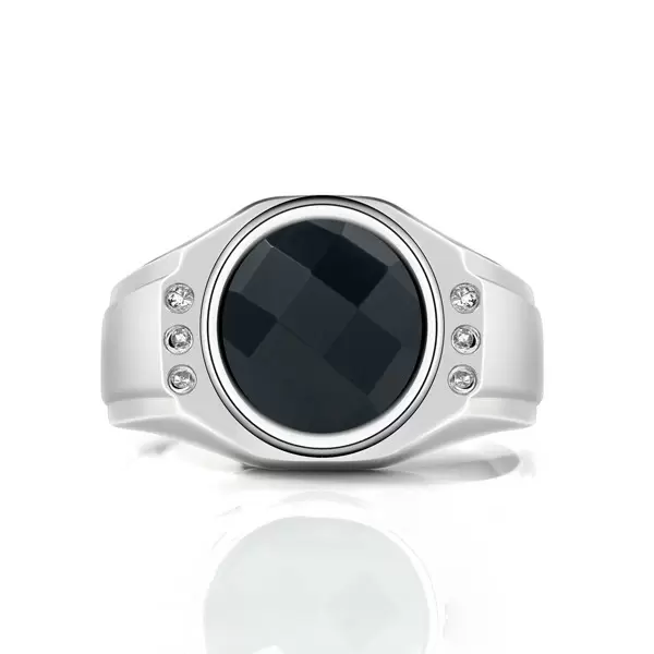 Handmade Black Round Cut  Lab-created Gemstone Sterling Silver Men's Ring
