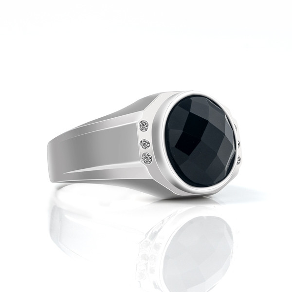 Handmade Black Round Cut  Lab-created Gemstone Sterling Silver Men's Ring