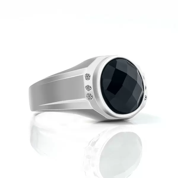 Handmade Black Round Cut  Lab-created Gemstone Sterling Silver Men's Ring