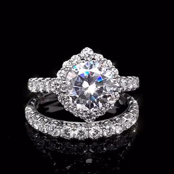4ct Halo Round Cut White Sapphire Bridal Set