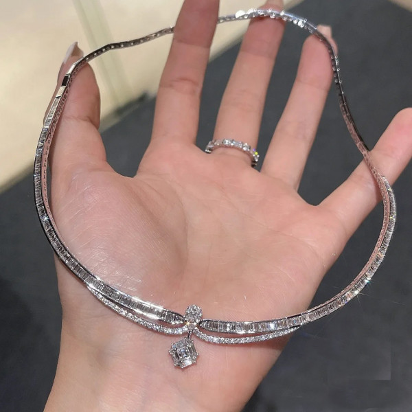 Princess Cut White Sapphire Choker Necklace
