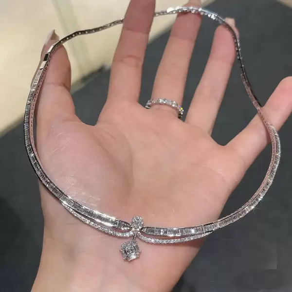 Princess Cut White Sapphire Choker Necklace