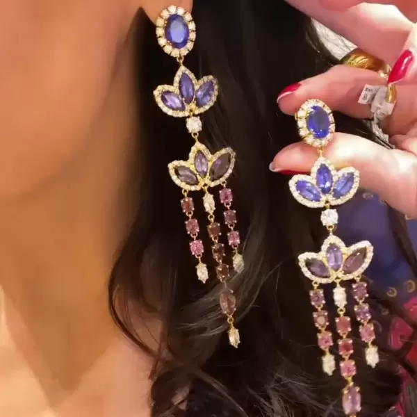 18ctw Multicolor Lotus Long Chandelier Earrings