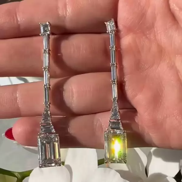 13ctw Emerald Cut White Sapphire Drop Earrings