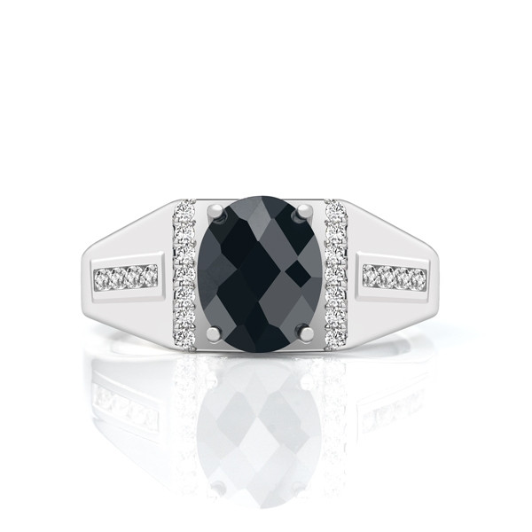 Handmade Black Oval Cut Sterling Silver Men's Ring