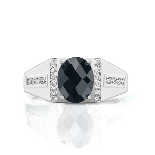 Handmade Black Oval Cut Sterling Silver Men's Ring