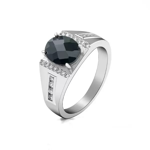 Handmade Black Oval Cut Sterling Silver Men's Ring