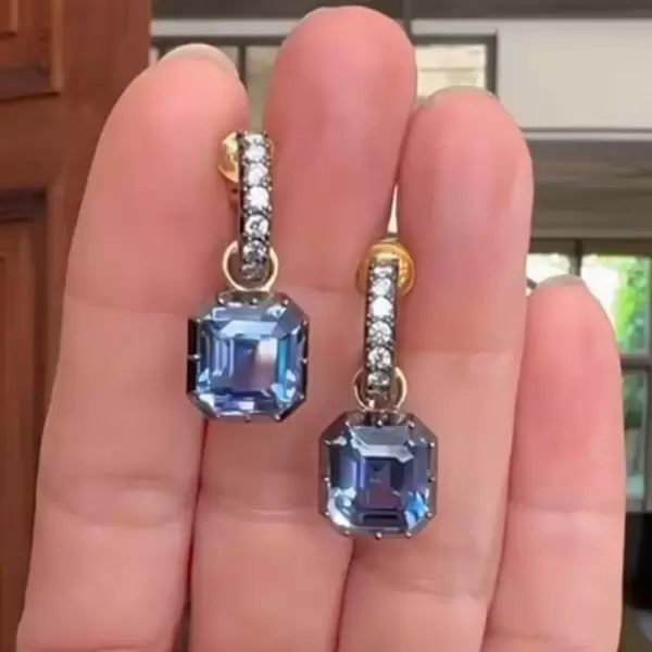 11ctw Asscher Cut Blue Sapphire Drop Earrings