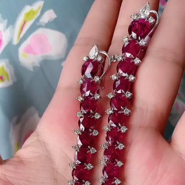 21ctw Round Cut Ruby Fringe Statement Earrings