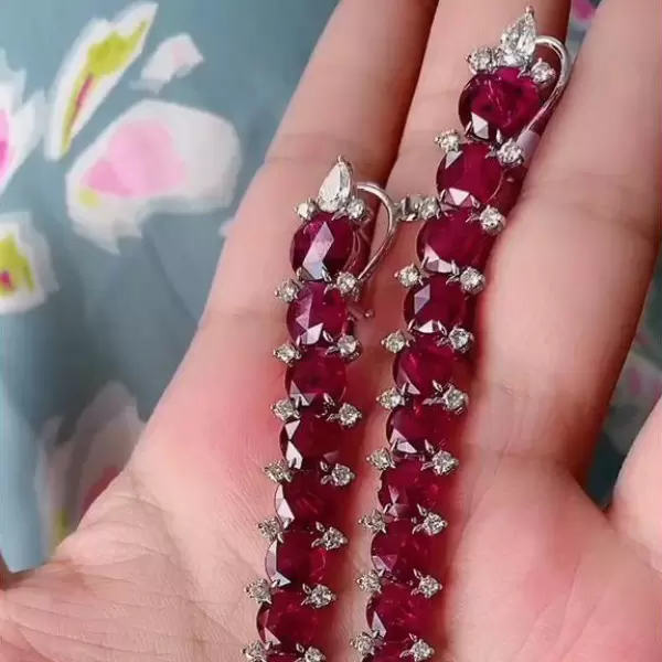 21ctw Round Cut Ruby Fringe Statement Earrings