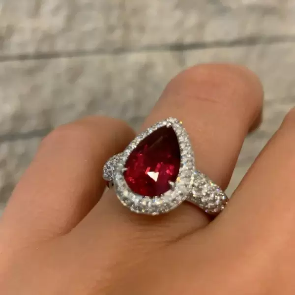 Micro-pave Setting Pear Cut Ruby Sterling Silver Ring
