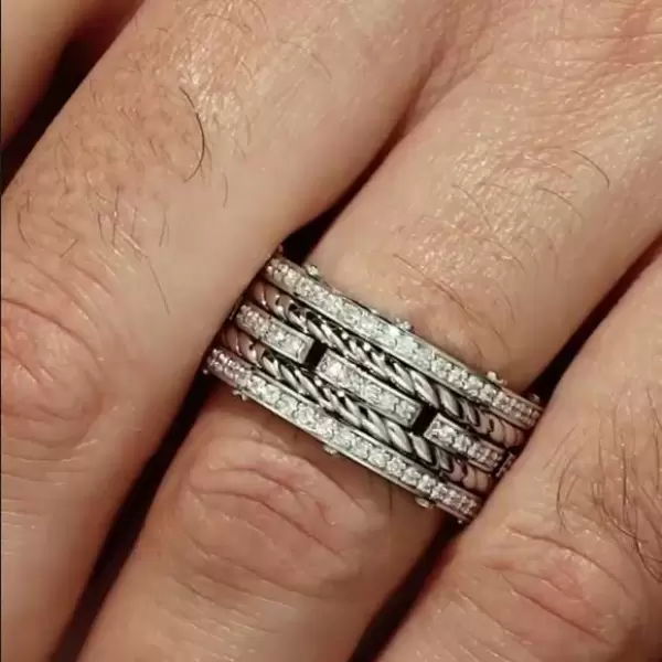 Round Cut White Sapphire Love Knot Wedding Band Set
