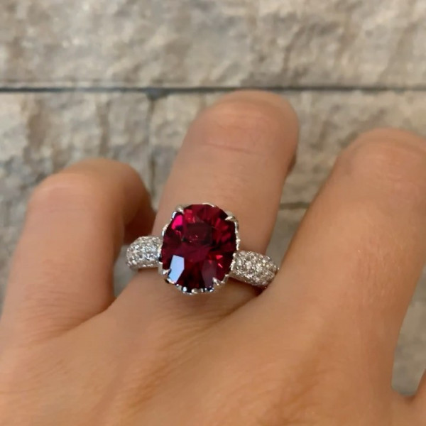 4ct Micro-pave Setting Oval Cut Ruby Ring