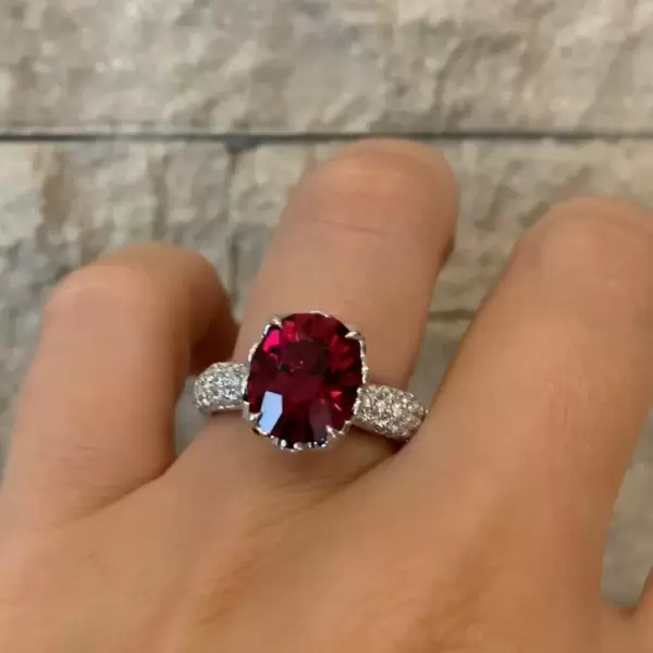 4ct Micro-pave Setting Oval Cut Ruby Ring