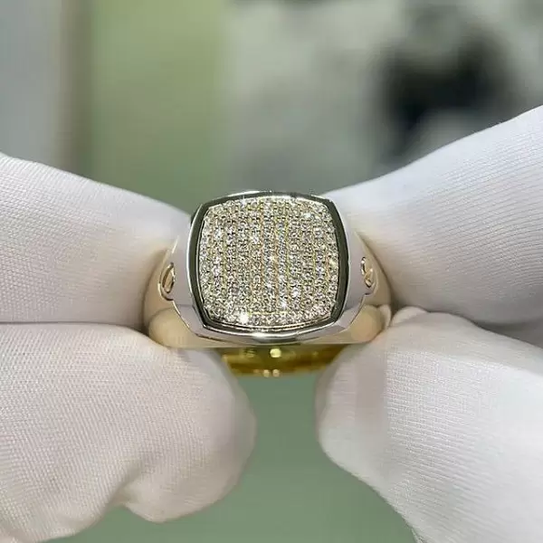 1ct Paved White Sapphire Two Tone Signet Ring