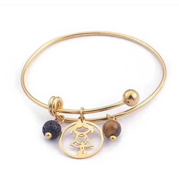 Yellow Gold Tone Bead Charm Bracelet in Stainless Steel